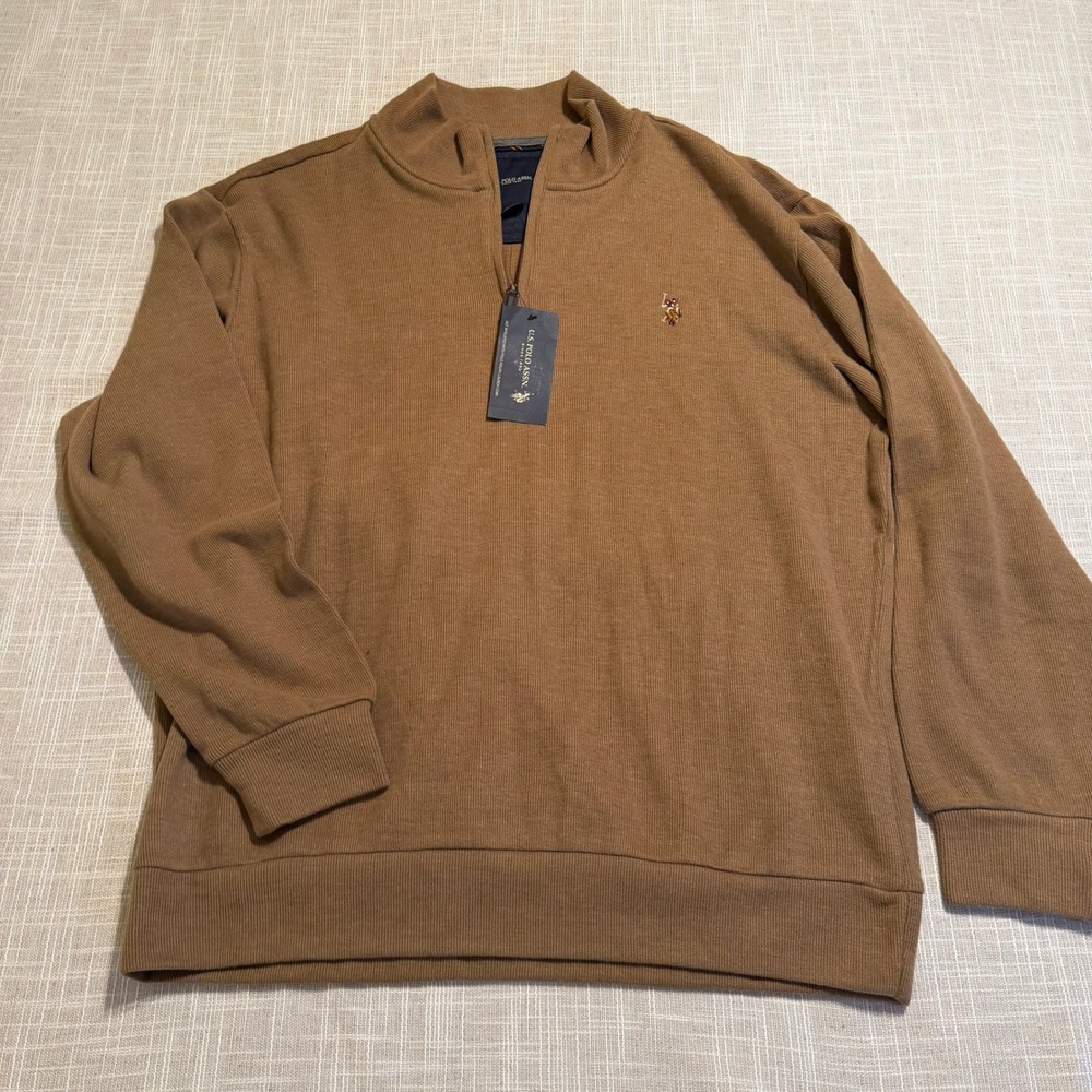 US Polo Assn Mens XXL Quarter Zip Pullover Sweater Camel Brown 11D370Z5 NEW